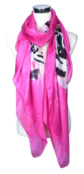 Scarf 100% Silk Paj Pink Lila Tiger Head